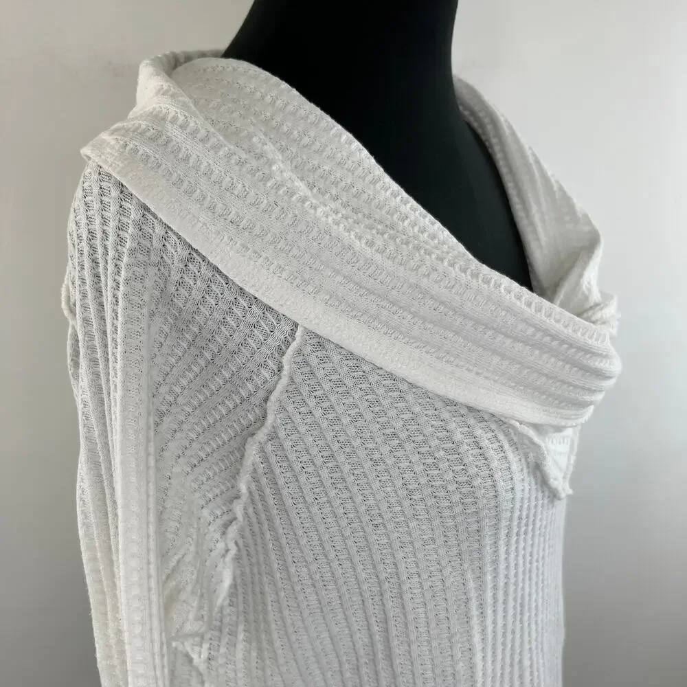 Free People We The Free White Wildfox Waffle Knit Long Sleeve Draped Neck Top XS
